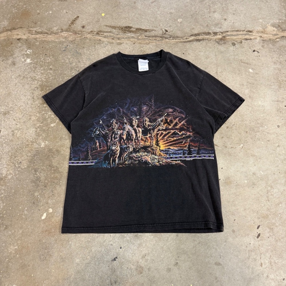 Vintage Tennessee River Native American Wolf Eagle Graphic T-Shirt Mens Large
